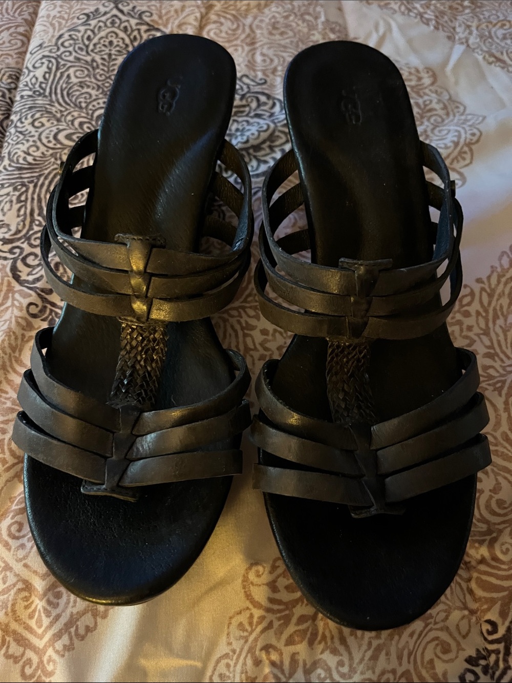 UGG Black Strappy Braided Slide Sandals